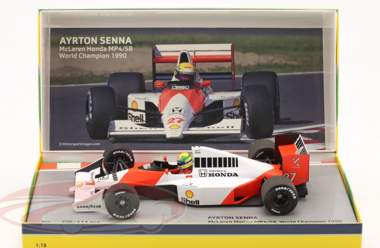 1/18 Minichamps 1990 Ayrton Senna McLaren MP4/5B #27 Formula 1 World Champion Car Model