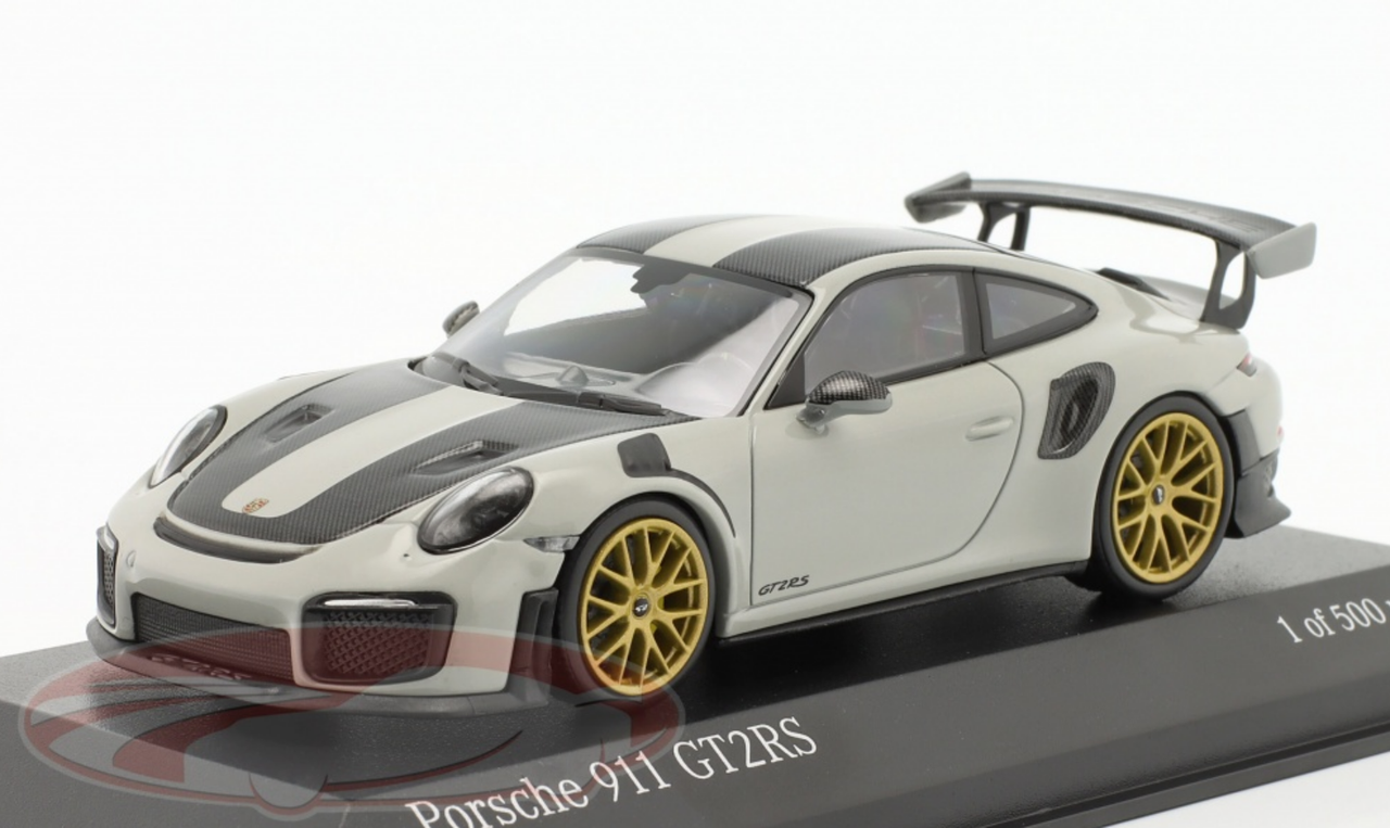 1/43 Minichamps 2018 Porsche 911 (991.2) GT2 RS Weissach Package (Chalk Grey with Golden Rims) Car Model