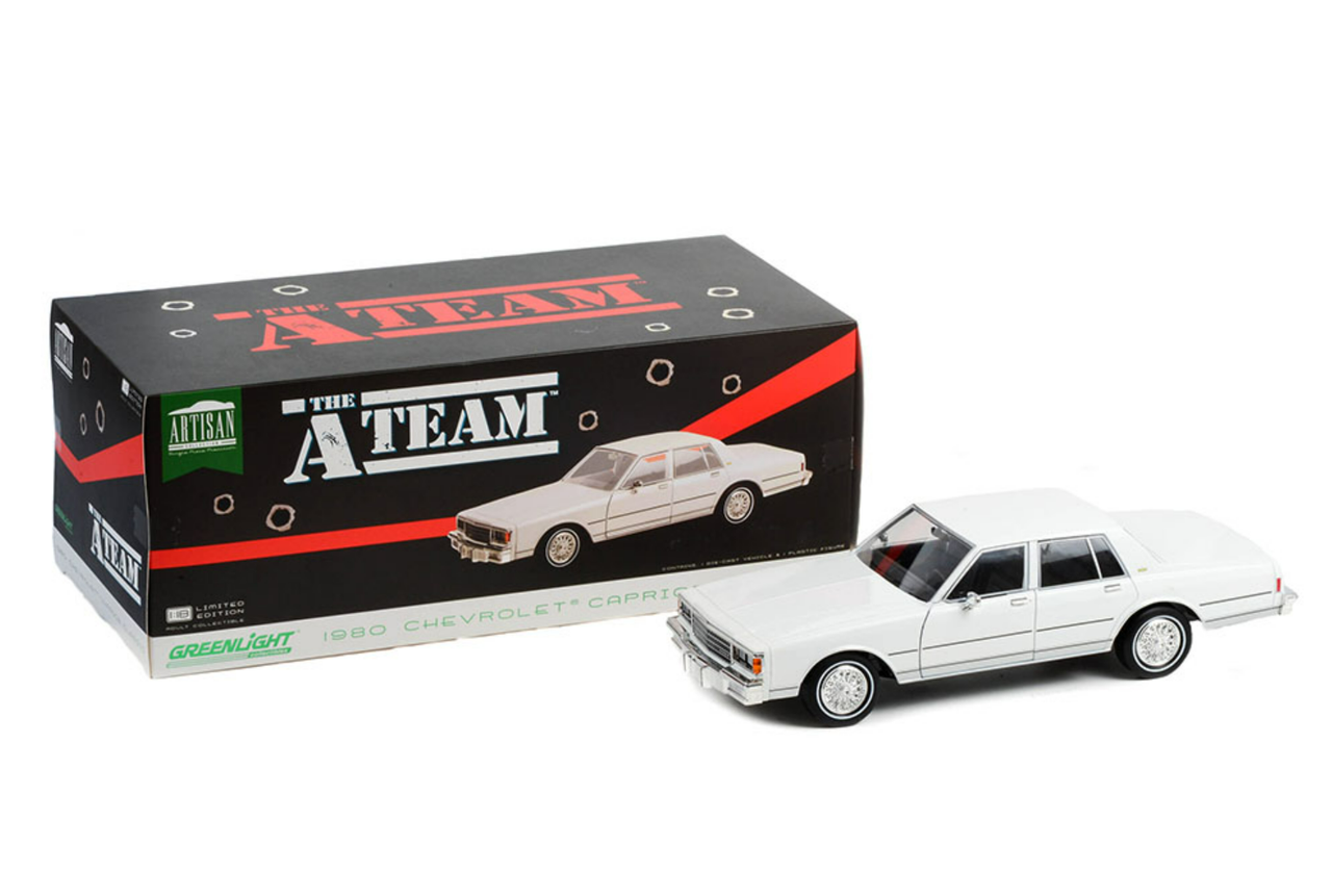 1/18 Greenlight 1980 Chevrolet Caprice Classic (White) The A-Team (1983-87 TV Series) Diecast Car Model