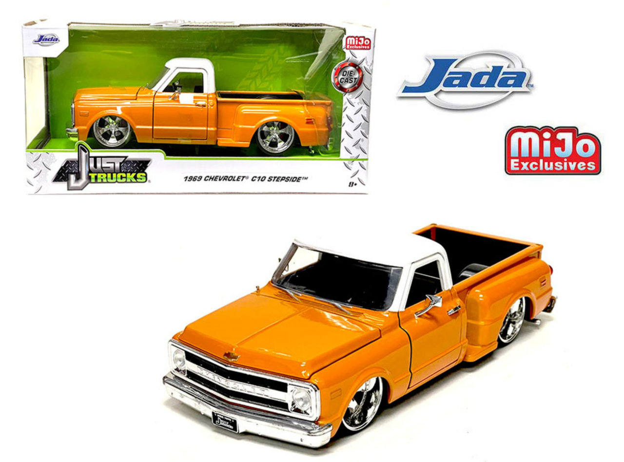 1/24 Jada 1969 Chevrolet C10 Stepside Pickup Custom (Orange & White) Diecast Car Model