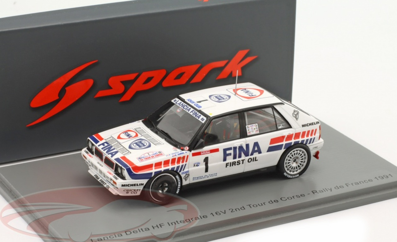 1&frasl;43 Spark 1991 Lancia Delta HF Integrale 16V #1 2nd Rallye Tour de Corse  Jolly Club Didier Auriol, Bernard Occelli Car Model
