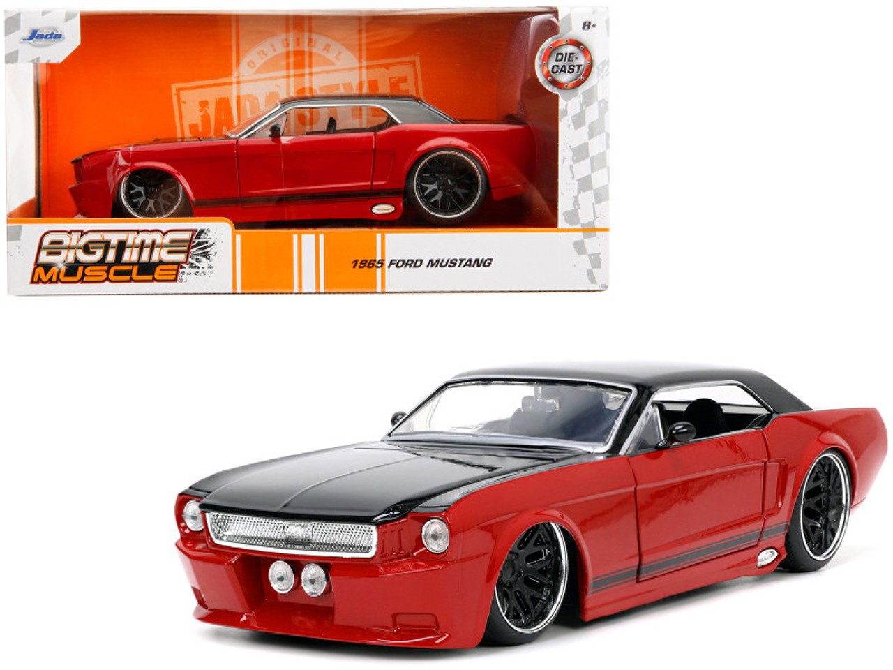 1965 Ford Mustang Custom Red and Black "Bigtime Muscle" Series 1/24 Diecast Model Car by Jada