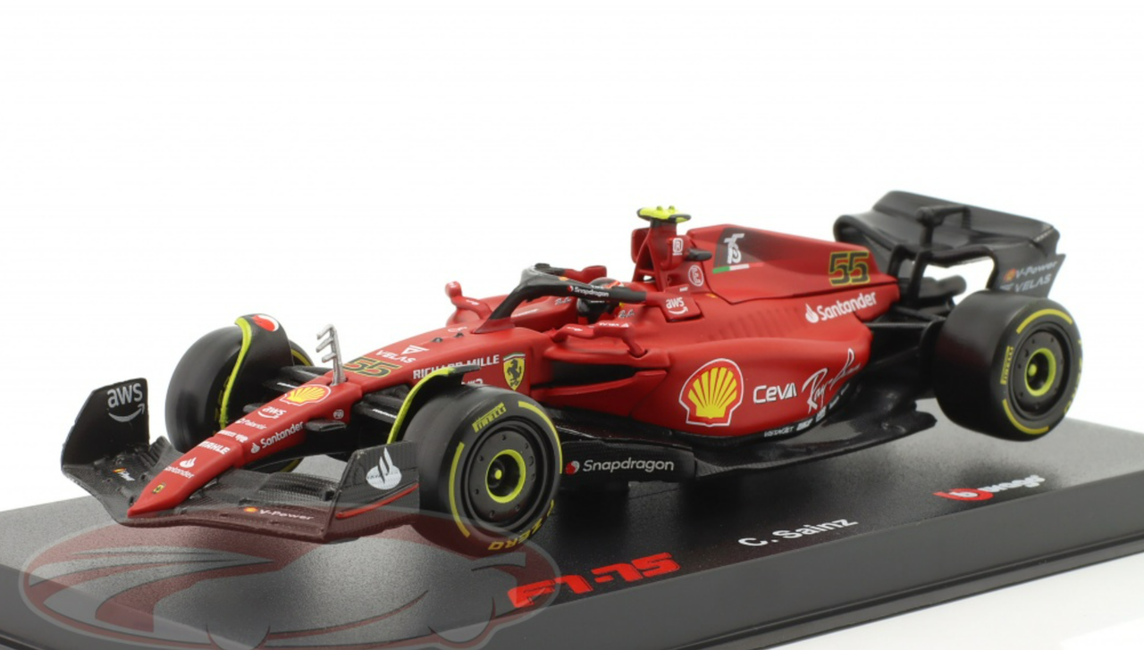 1/43 BBurago 2022 Formula 1 Carlos Sainz Jr. Ferrari F1-75 #55 Elite Edition Car Model