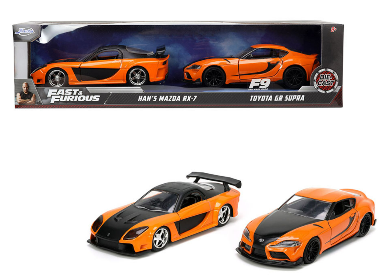 1/32 Jada 2-Pack Han’s Mazda RX-7 & Toyota GR Supra Fast & Furious F9 Diecast Car Model