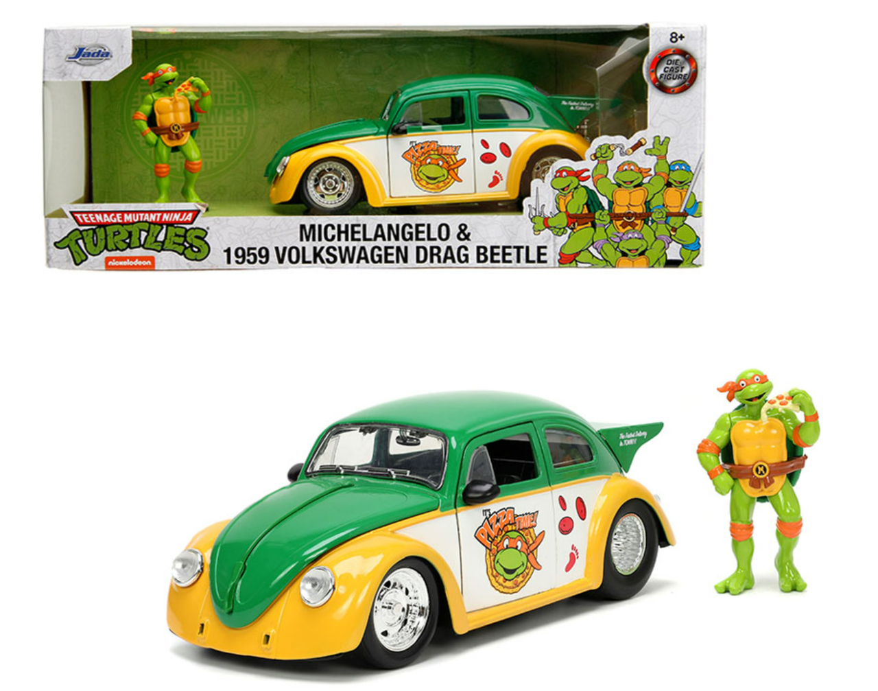 1/24 Jada 1959 Volkswagen Drag Beetle with Michelangelo Figure Teenage Mutant Ninja Turtles (TMNT)