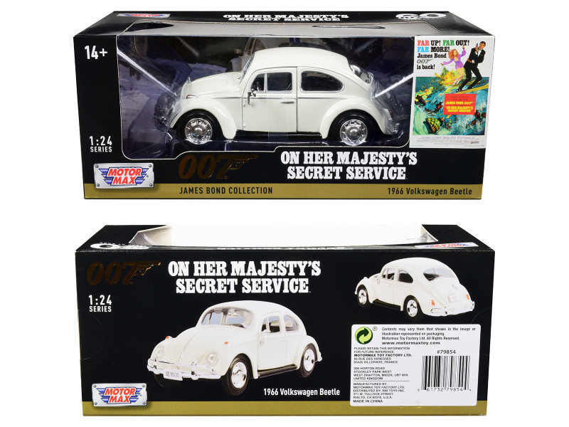 1966 Volkswagen Beetle White James Bond 007 "On Her Majesty's Secret Service" (1969) Movie "James Bond Collection" Series 1/24 Diecast Model Car by Motormax