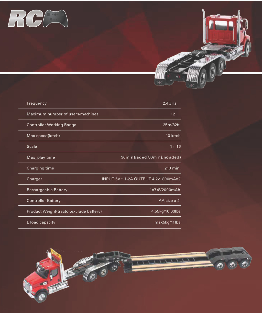 1/16 Radio Control Western-Star 49X SFFA Tridem Tractor with XL 120 HDG Trailer