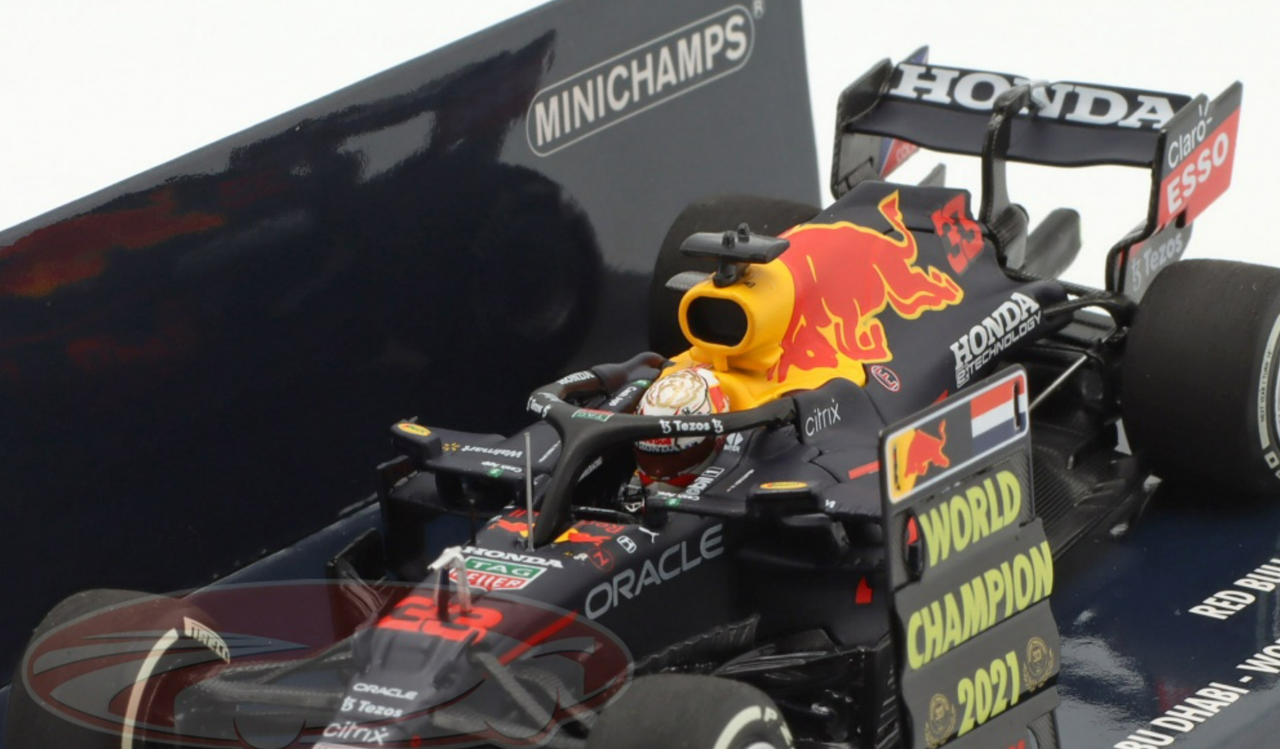 1/43 Minichamps 2021 Formula 1 Max Verstappen Red Bull RB16B #33 Winner Abu Dhabi World Champion Car Model