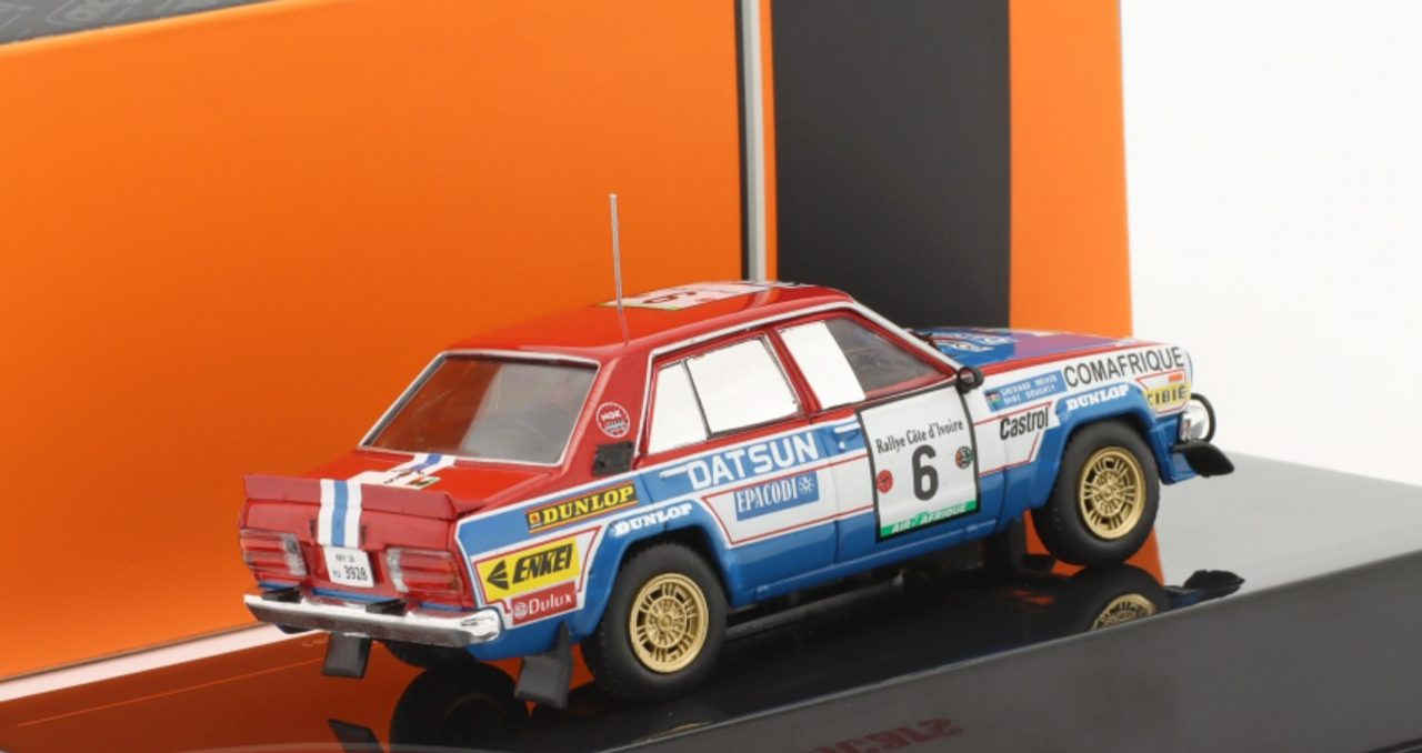 1/43 Ixo 1981 Datsun Violet GT #6 3rd Rallye Ivory Coast Comafrique Shekbar Mehta, Mike Doughty Car Model