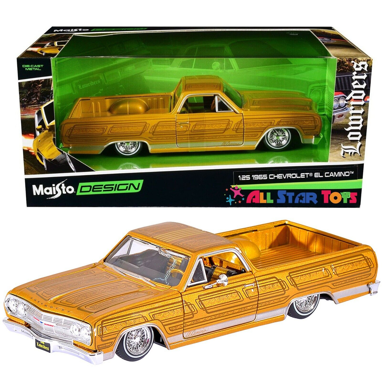 1/24 Maisto 1965 Chevrolet El Camino Lowrider (Gold) Diecast Car Model