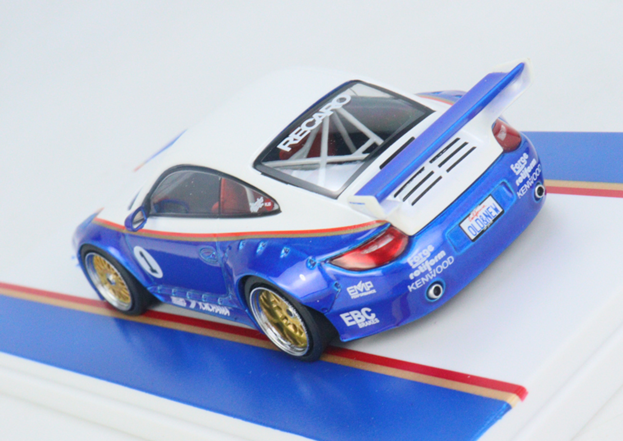  1/43 Tarmac Works Porsche Old & New 997 Blue / White Diecast Car Model