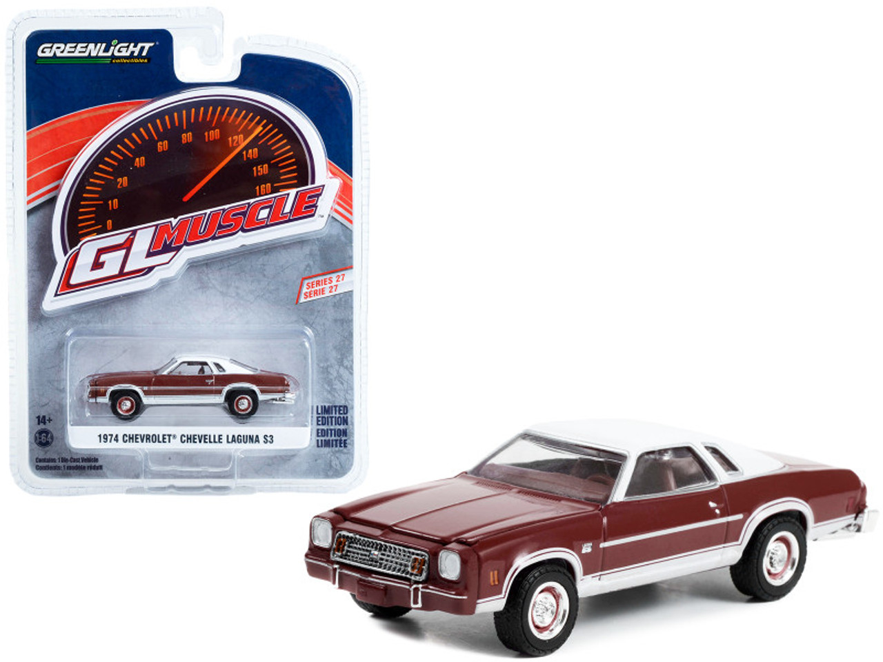 1974 Chevrolet Chevelle Laguna S3 Medium Red Metallic with White Top "Greenlight Muscle" Series 27 1/64 Diecast Model Car by Greenlight