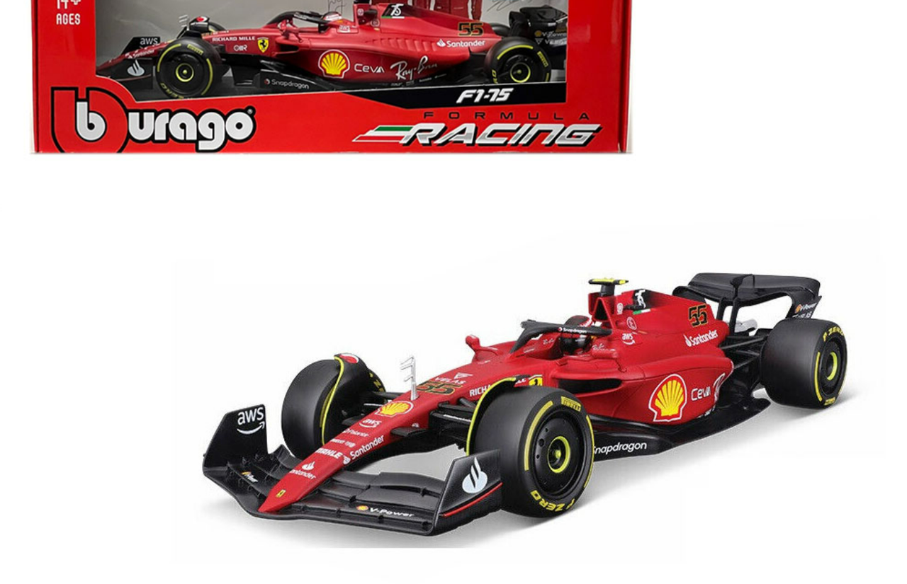 1/18 BBurago 2022 Formula 1 Carlos Sainz Jr. Ferrari F1-75 #55 Car Model