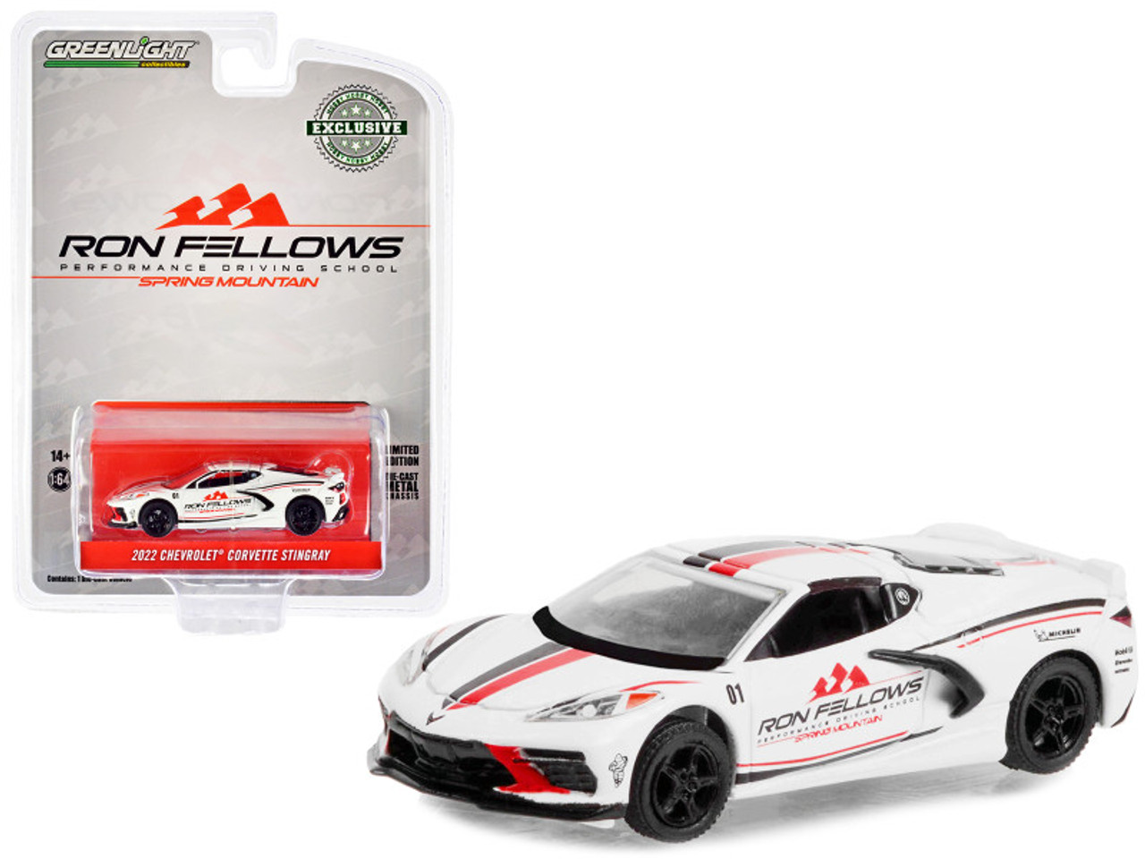 2022 Chevrolet Corvette C8 Stingray White with Stripes "Ron Fellows Performance Driving School: Spring Mountain" "Hobby Exclusive" Series 1/64 Diecast Model Car by Greenlight