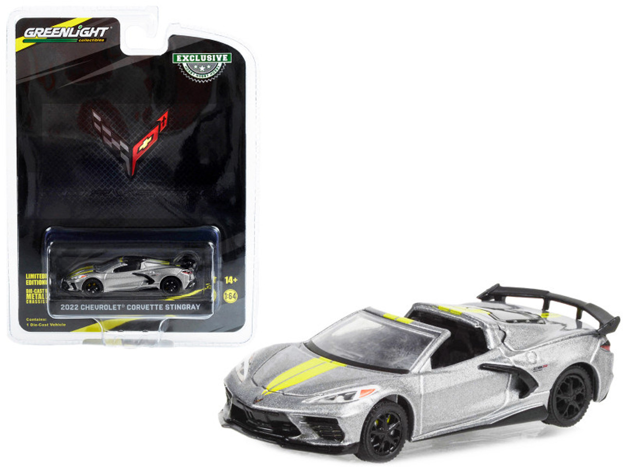 2022 Chevrolet Corvette C8.R Stingray Convertible Hypersonic Gray with Yellow Stripes "2022 IMSA GTLM Championship Edition" "Hobby Exclusive" Series 1/64 Diecast Model Car by Greenlight