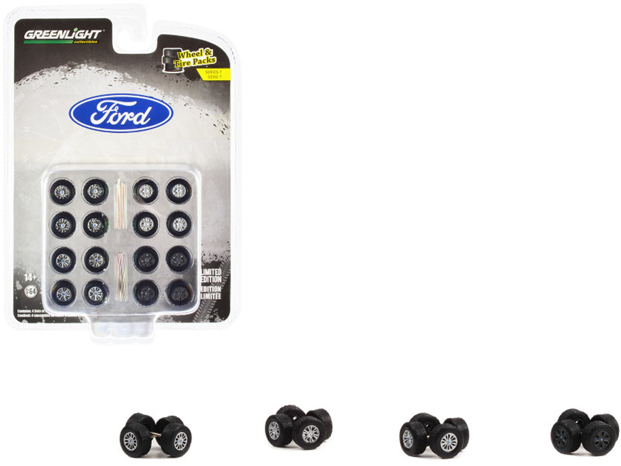 "Thirteenth Generation Ford F-Series" Wheels and Tires Multipack Set of 24 pieces "Wheel & Tire Packs" Series 7 1/64 Scale Models by Greenlight