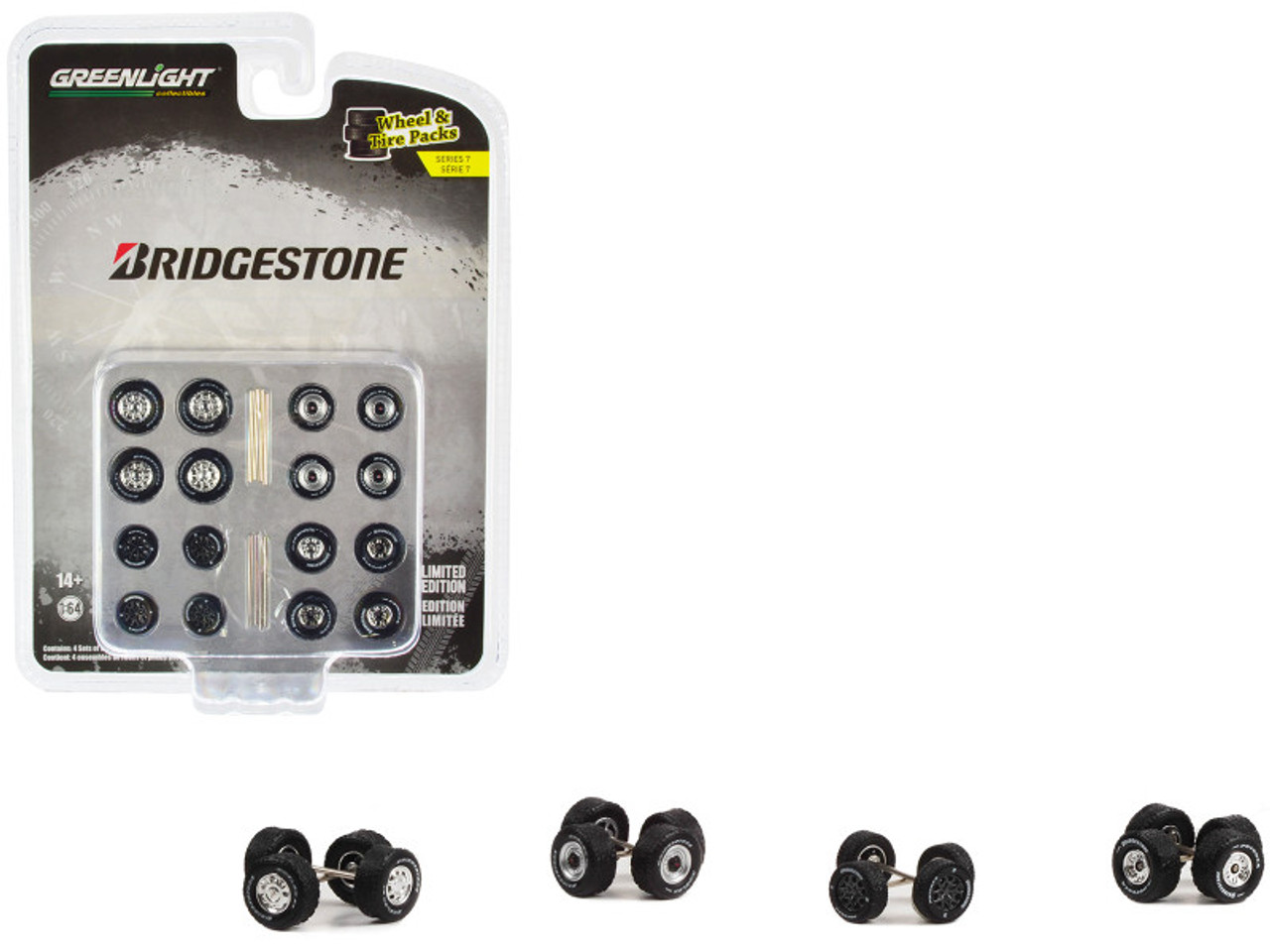 "Bridgestone Tires" Wheels and Tires Multipack Set of 24 pieces "Wheel & Tire Packs" Series 7 1/64 Scale Models by Greenlight