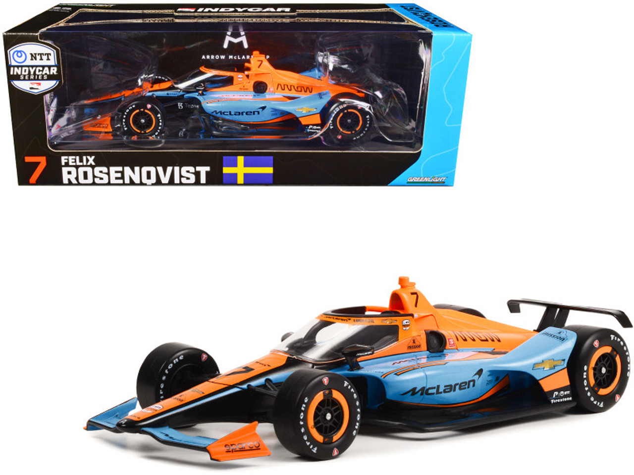 Dallara IndyCar #7 Felix Rosenqvist "Arrow" Arrow McLaren SP "NTT IndyCar Series" (2022) 1/18 Diecast Model Car by Greenlight