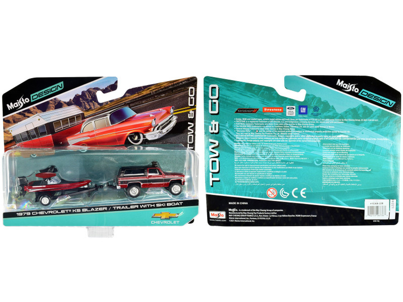 1979 Chevrolet K5 Blazer Red Metallic and Matt Black and Ski Boat Red Metallic and Matt Black with Trailer "Tow & Go" Series 1/64 Diecast Models by Maisto 1979 Chevrolet K5 Blazer Red Metallic and Matt Black and Ski Boat Red Metallic and Matt Black with Trailer "Tow & Go" Series 1/64 Diecast Models by Maisto