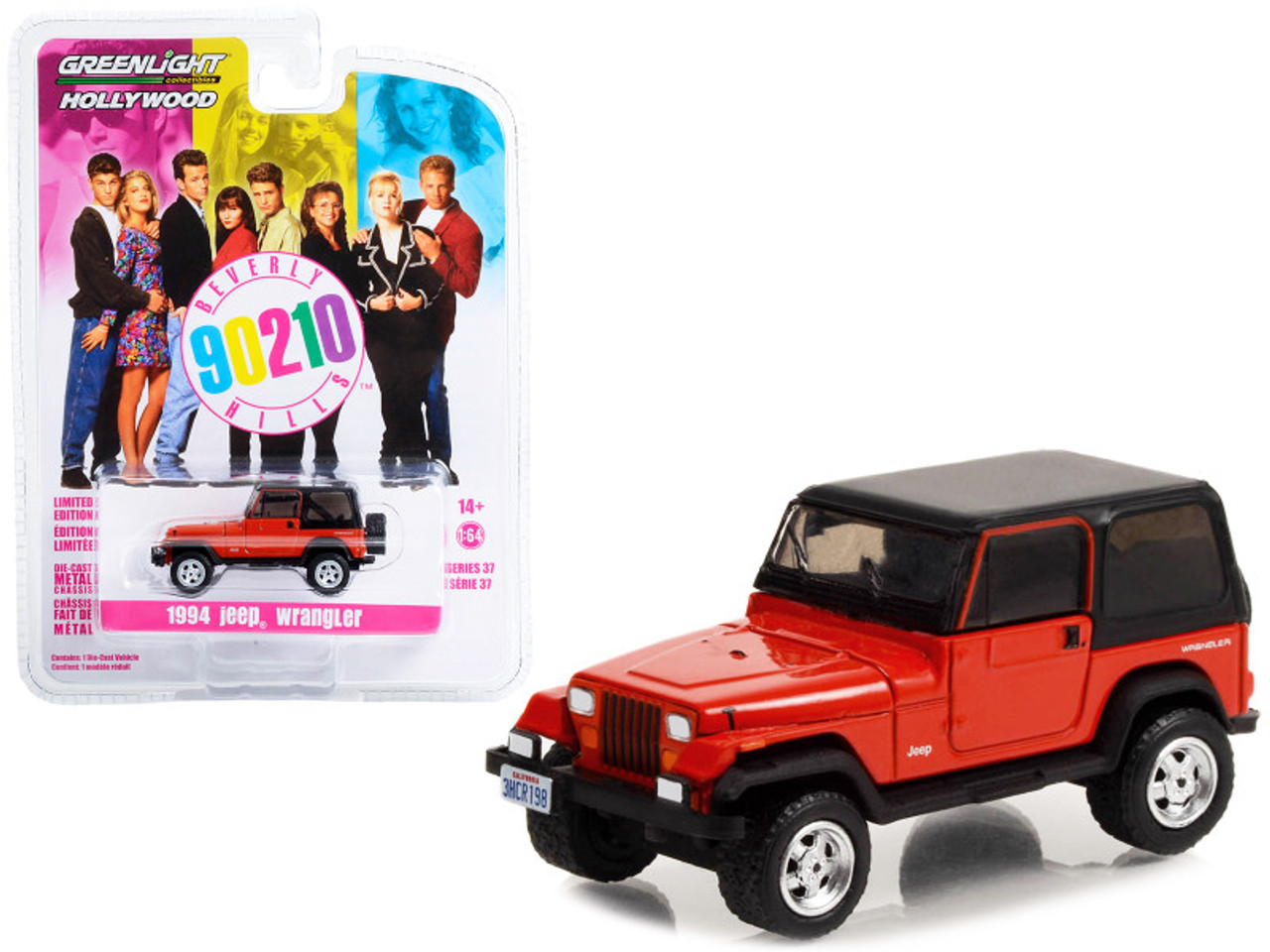 1994 Jeep Wrangler Red with Black Top "Beverly Hills 90210" (1990-2000) TV Series "Hollywood Series" Release 37 1/64 Diecast Model Car by Greenlight