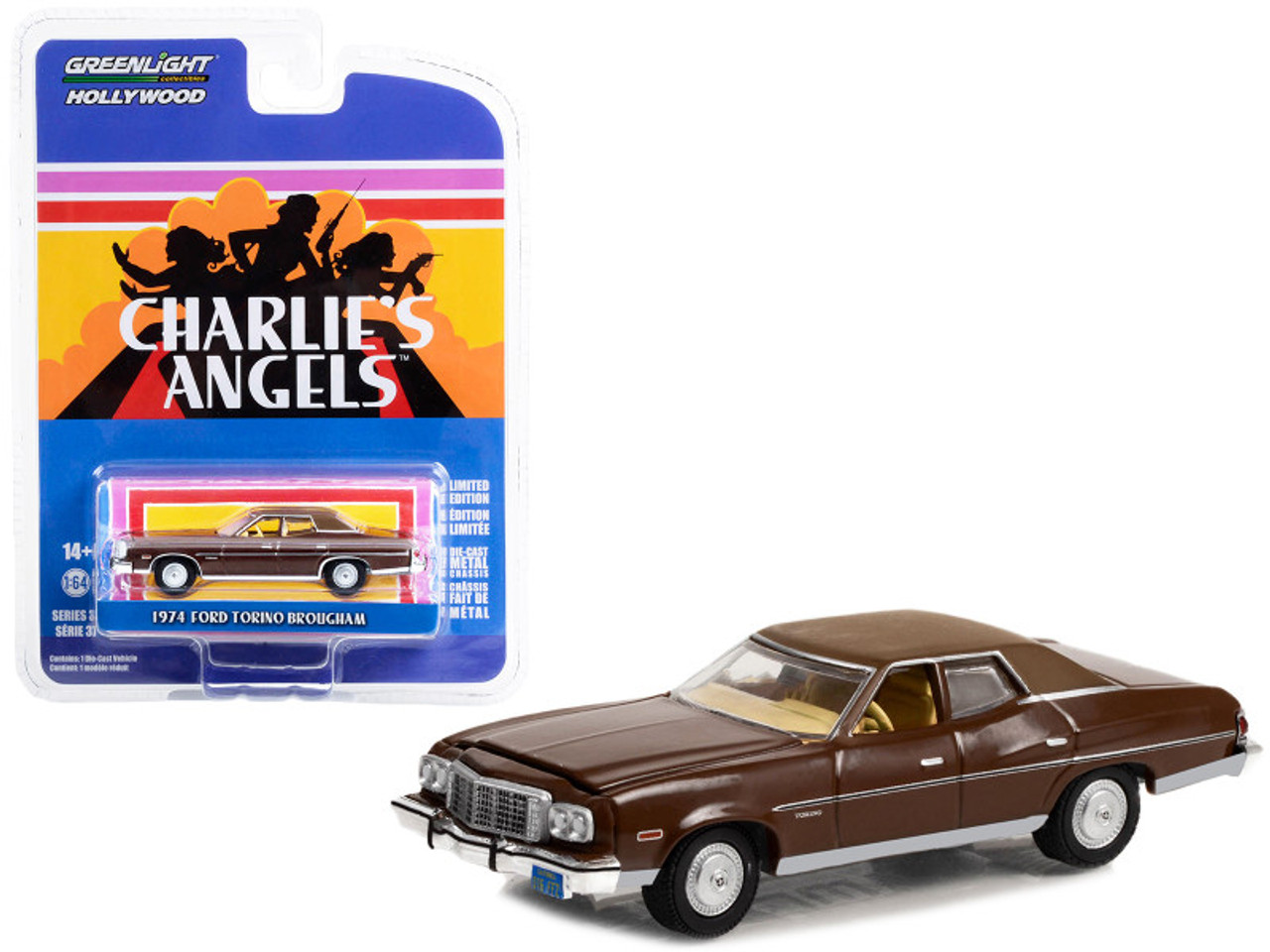 1974 Ford Gran Torino Brougham Brown with Tan Top "Charlie's Angels" (1976-1981) TV Series "Hollywood Series" Release 37 1/64 Diecast Model Car by Greenlight