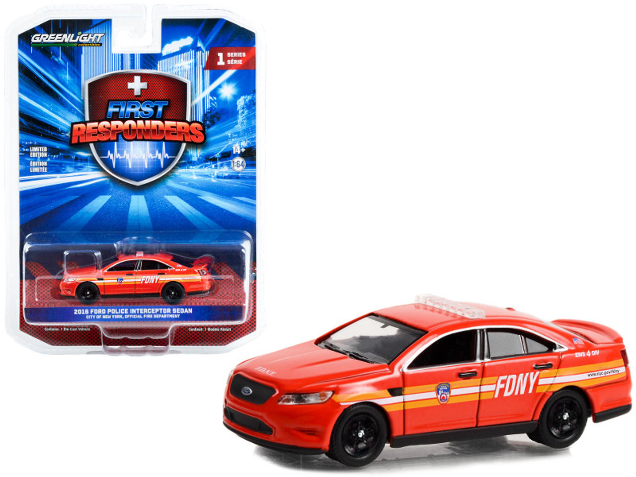 2016 Ford Police Interceptor Sedan Red "FDNY (The Official Fire Department City of New York)" "First Responders" Series 1 1/64 Diecast Model Car by Greenlight