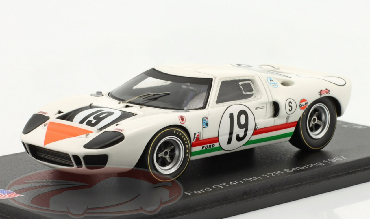 1/43 Spark 1967 Ford GT40 Mk II #19 5th 12h Sebring Brescia Corse Team Nino Vaccarella, Umberto Maglioli Car Model