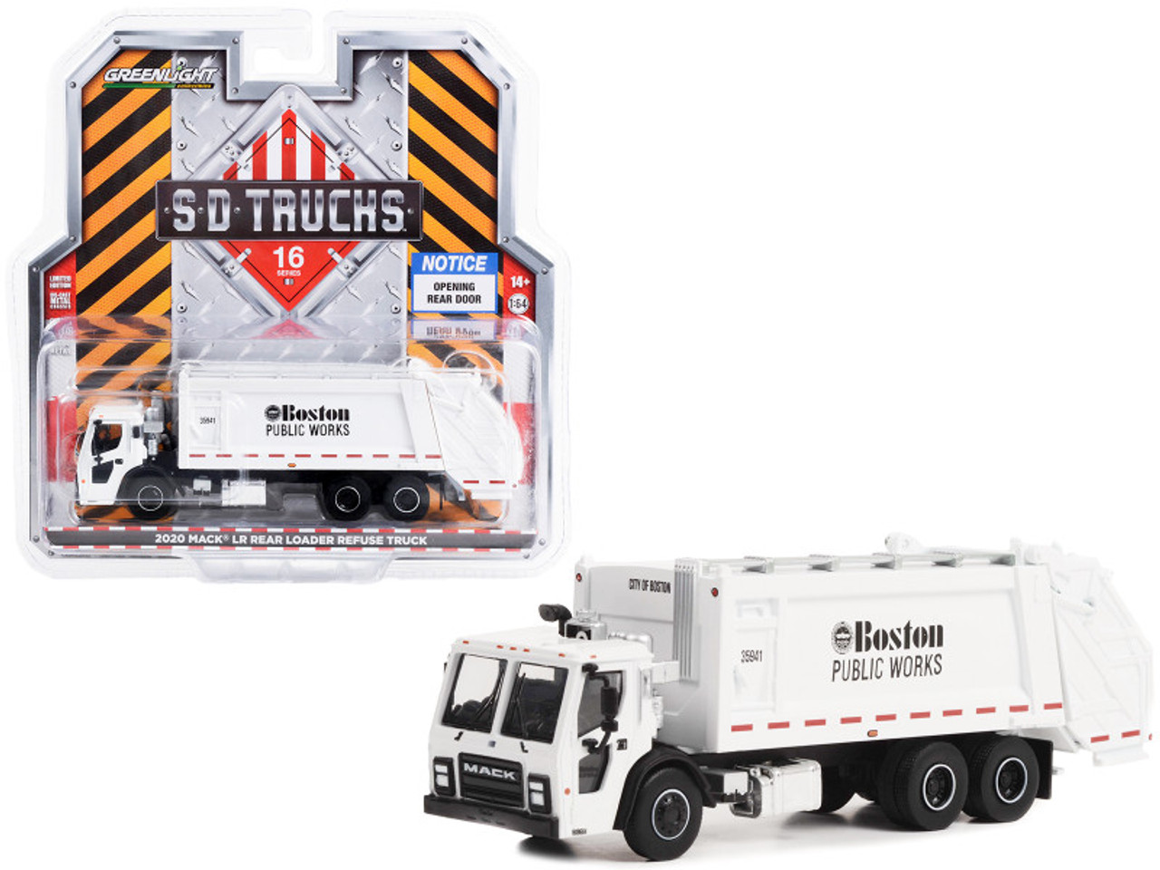 2020 Mack LR Rear Loader Refuse Truck White "Boston Public Works Boston Massachusetts" "S.D. Trucks" Series 16 1/64 Diecast Model Car by Greenlight