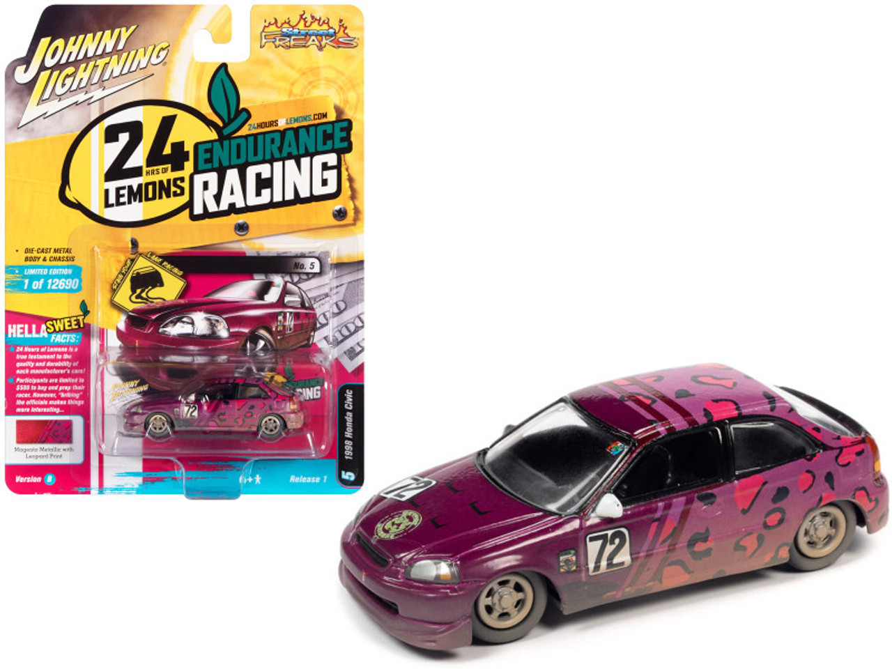 1998 Honda Civic #72 Magenta Metallic and Leopard Print (Raced Version) 