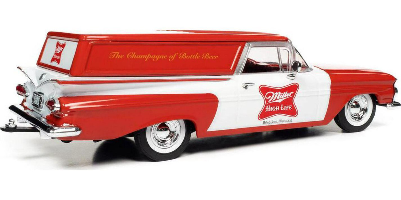 1/24 Auto World 1959 Chevrolet Sedan Delivery Car Red and White "Miller High Life: The Champagne of Beers" Diecast Car Model