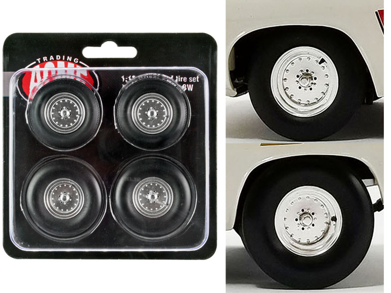 Draglite Drag Wheels and Tires Set of 4 pieces from "1970 Plymouth HEMI Barracuda Super Stock Ramchargers" for 1/18 Scale Models by ACME