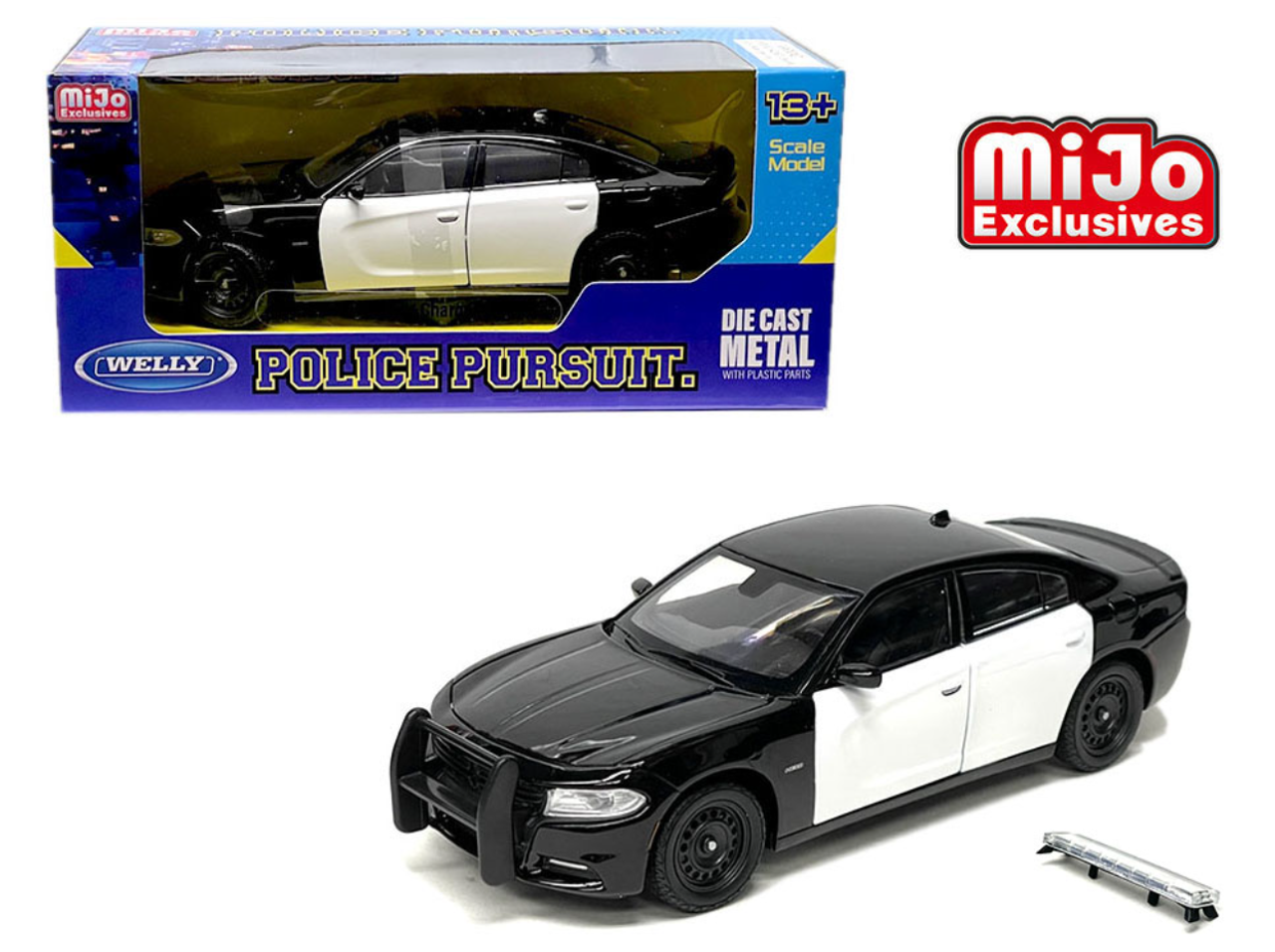 2016 Dodge Charger Pursuit Police Interceptor Black and White Unmarked "Police Pursuit" Series 1/24 Diecast Model Car by Welly