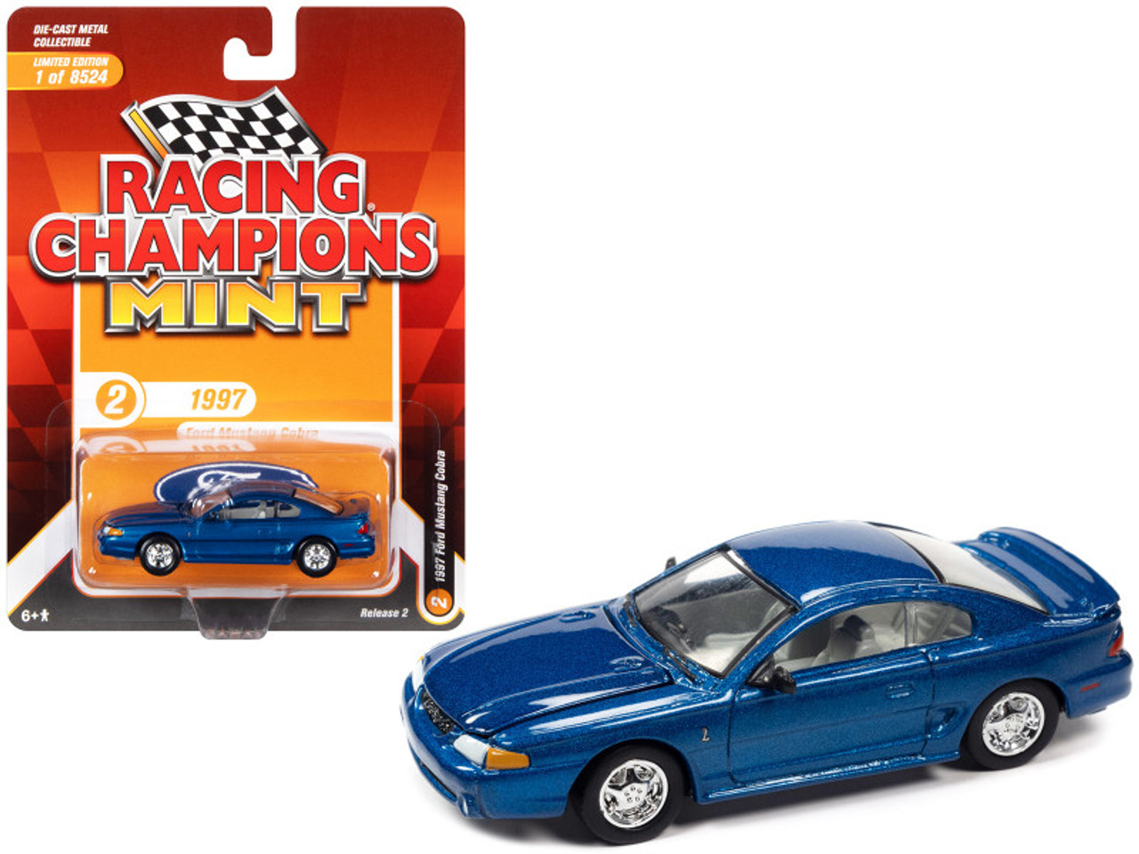 1997 Ford Mustang Cobra Blue Metallic "Racing Champions Mint 2022" Release 2 Limited Edition to 8524 pieces Worldwide 1/64 Diecast Model Car by Racing Champions