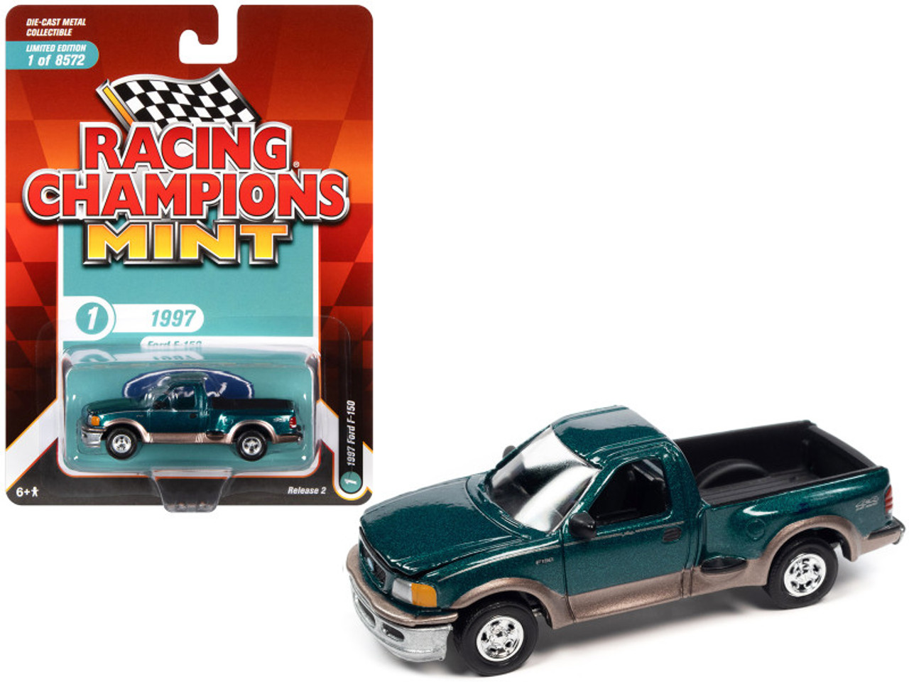 1997 Ford F-150 Pickup Truck Green Metallic and Beige "Racing Champions Mint 2022" Release 2 Limited Edition to 8572 pieces Worldwide 1/64 Diecast Model Car by Racing Champions