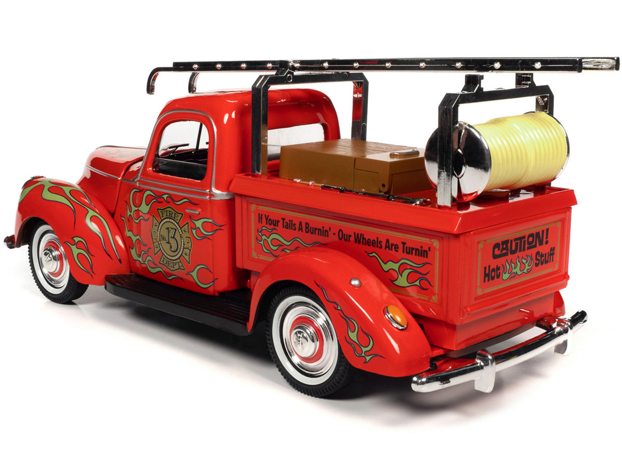 1/18 Auto World "Rat Fink" Fire Engine Truck Red with Graphics and Rat Fink Firefighter Resin Figure Diecast Car Model