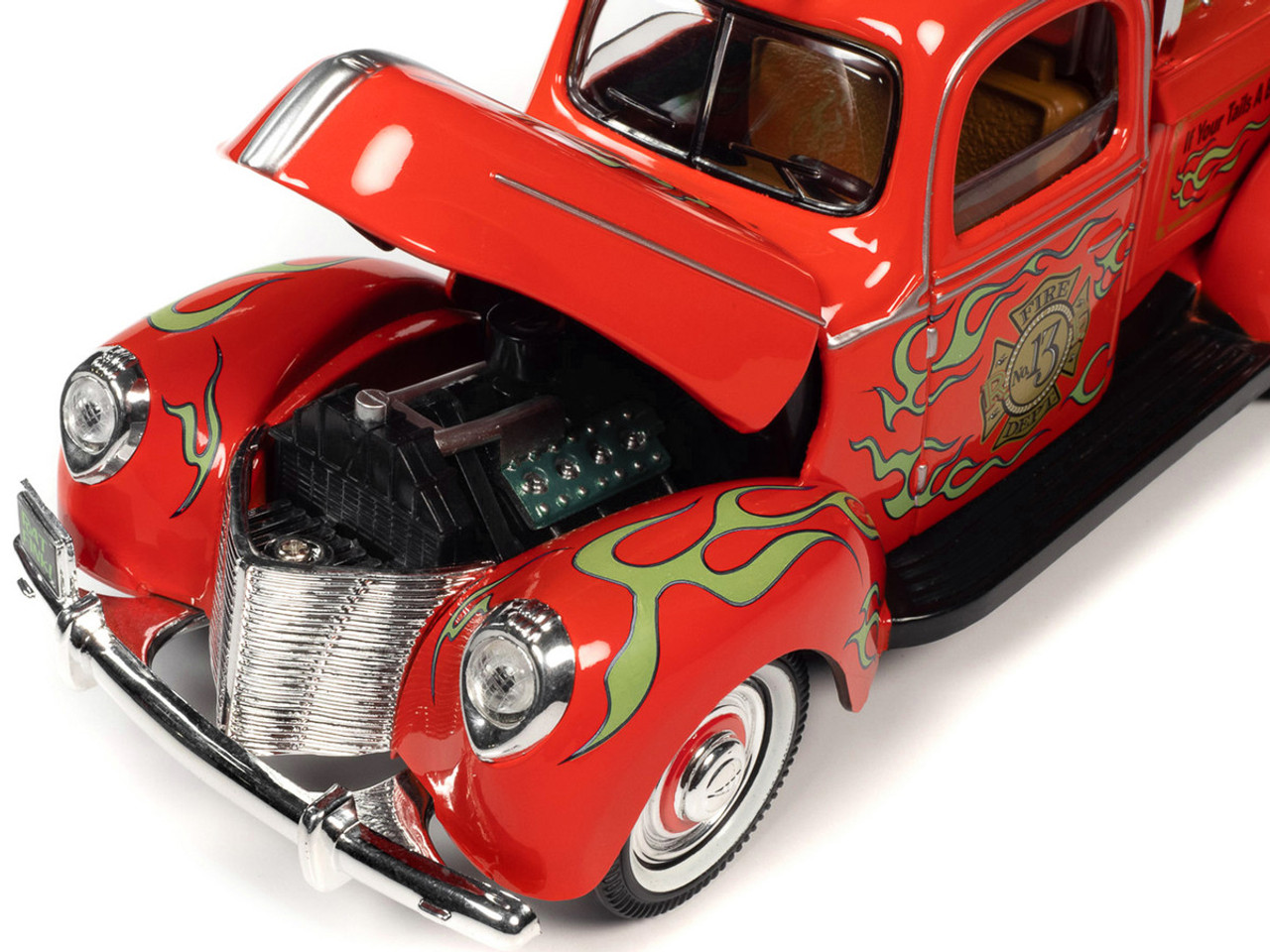1/18 Auto World "Rat Fink" Fire Engine Truck Red with Graphics and Rat Fink Firefighter Resin Figure Diecast Car Model