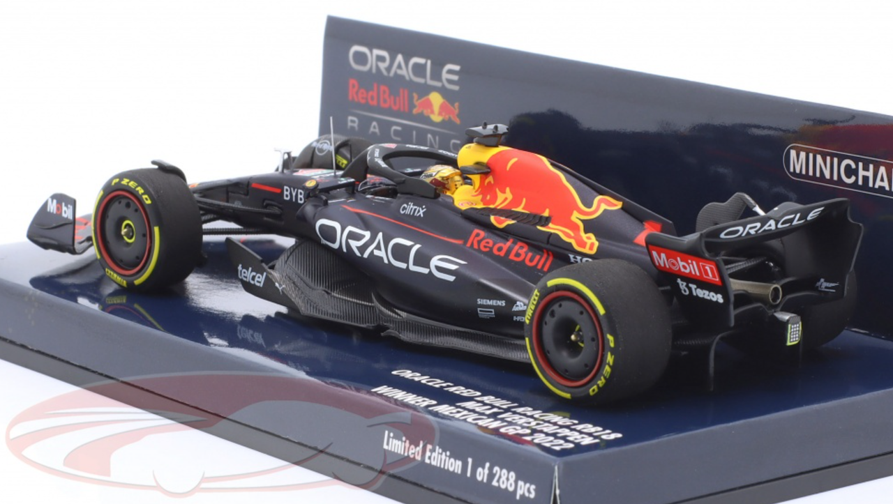 1/43 Minichamps 2022 Formula 1 Max Verstappen Red Bull RB18 #1 Winner Mexican GP Car Model