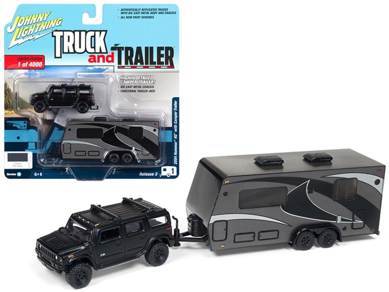 1/64 Johnny Lightning 2004 Hummer H2 Black with Gunmetal