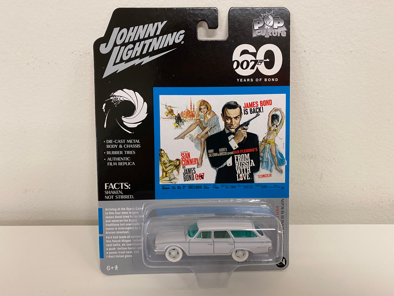 CHASE CAR 1960 Ford Ranch Wagon White 007 James Bond "From Russia With Love" (1963) Movie "Pop Culture" 2022 Release 2 1/64 Diecast Model Car by Johnny Lightning