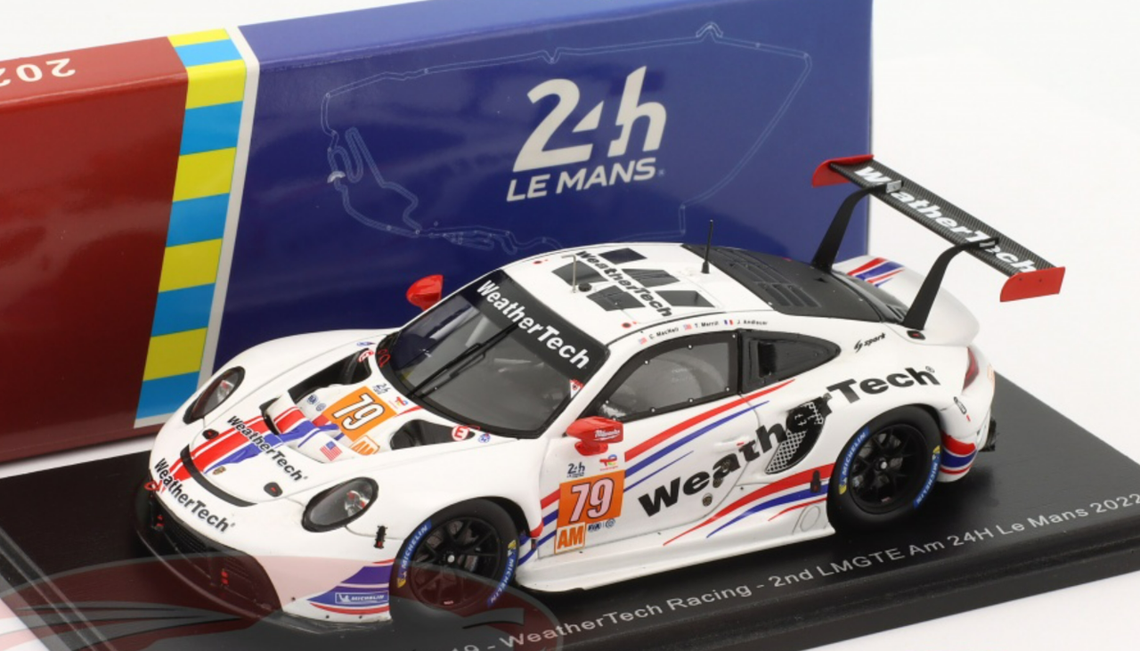 1/43 Spark 2022 Porsche 911 RSR-19 #79 24h LeMans WeatherTech Racing Cooper MacNeil, Julien Andlauer, Thomas Merrill Car Model