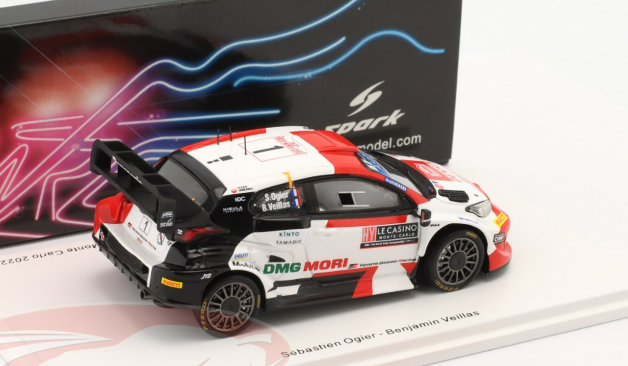 1/43 Spark 2022 Toyota GR Yaris Rally1 #1 2nd Rallye Monte Carlo Toyota Gazoo Racing WRT Sébastien Ogier, Benjamin Veillas Car Model