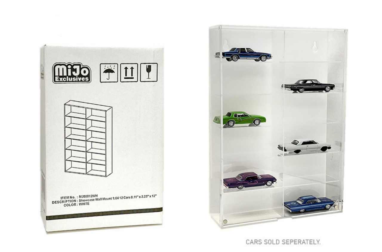1/64 12-Car Display Case Wall Mount (White Back with Cover)
