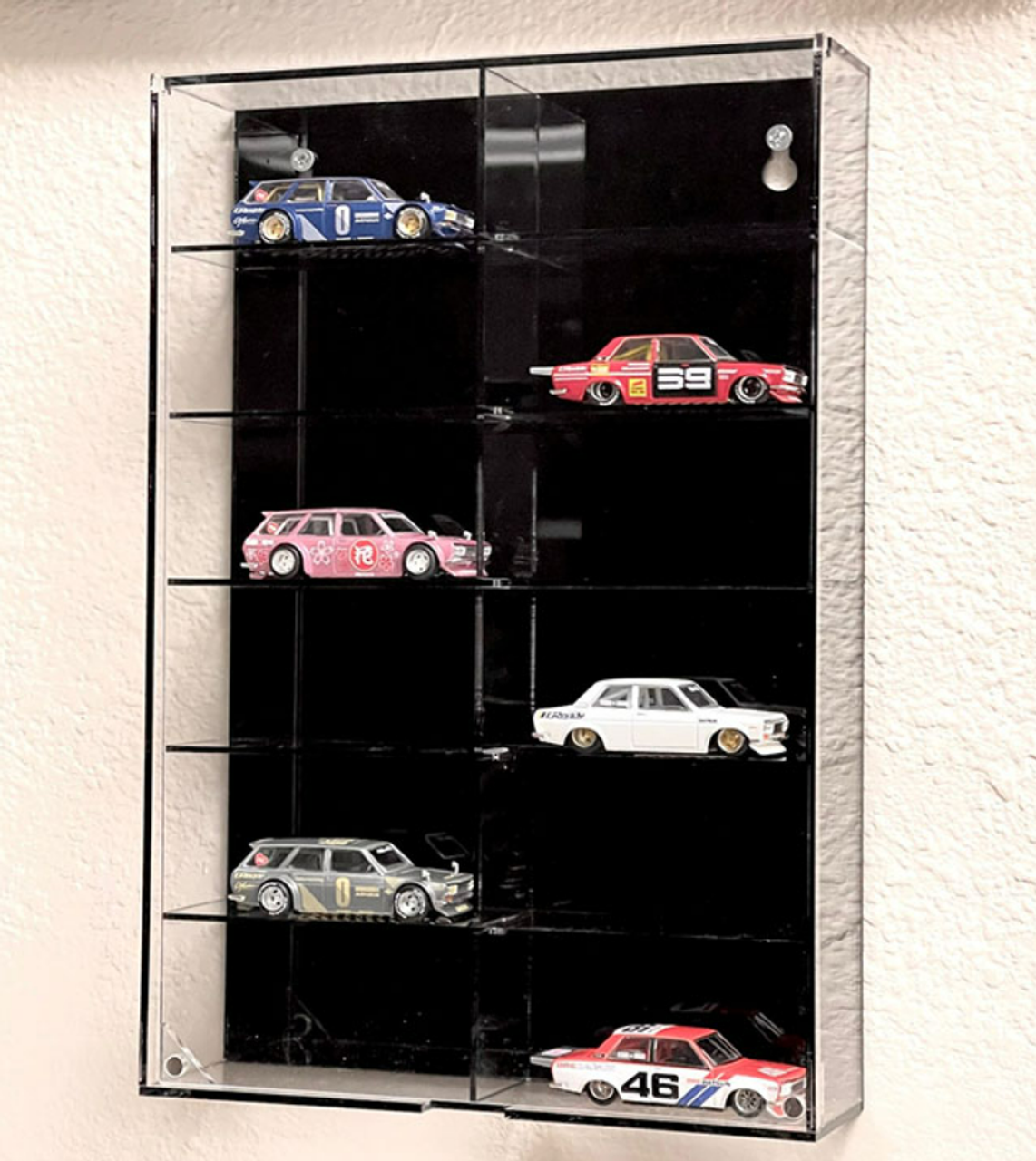 1/64 12-Car Display Case Wall Mount (Black Back with Cover) Version 1