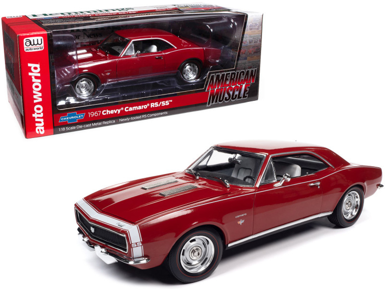 1/18 Auto World 1967 Chevrolet Camaro RS/SS Bolero (Red with White Stripe and White Interior) "Hemmings Motor News" Magazine Cover Car (March 2014) Diecast Car Model