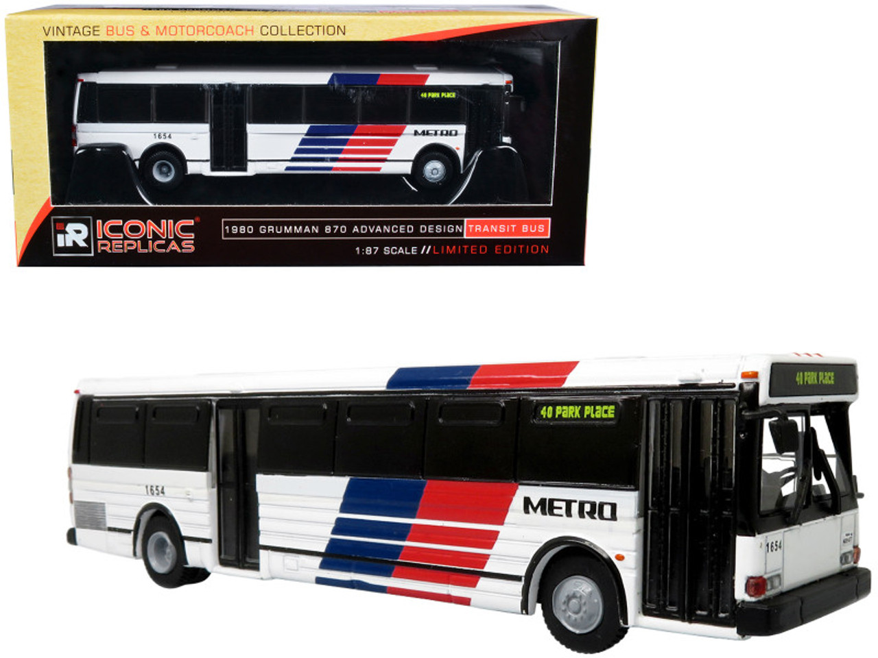 1980 Grumman 870 Advanced Design Transit Bus Metro Houston "40 Park Place" "Vintage Bus & Motorcoach Collection" 1/87 Diecast Model by Iconic Replicas