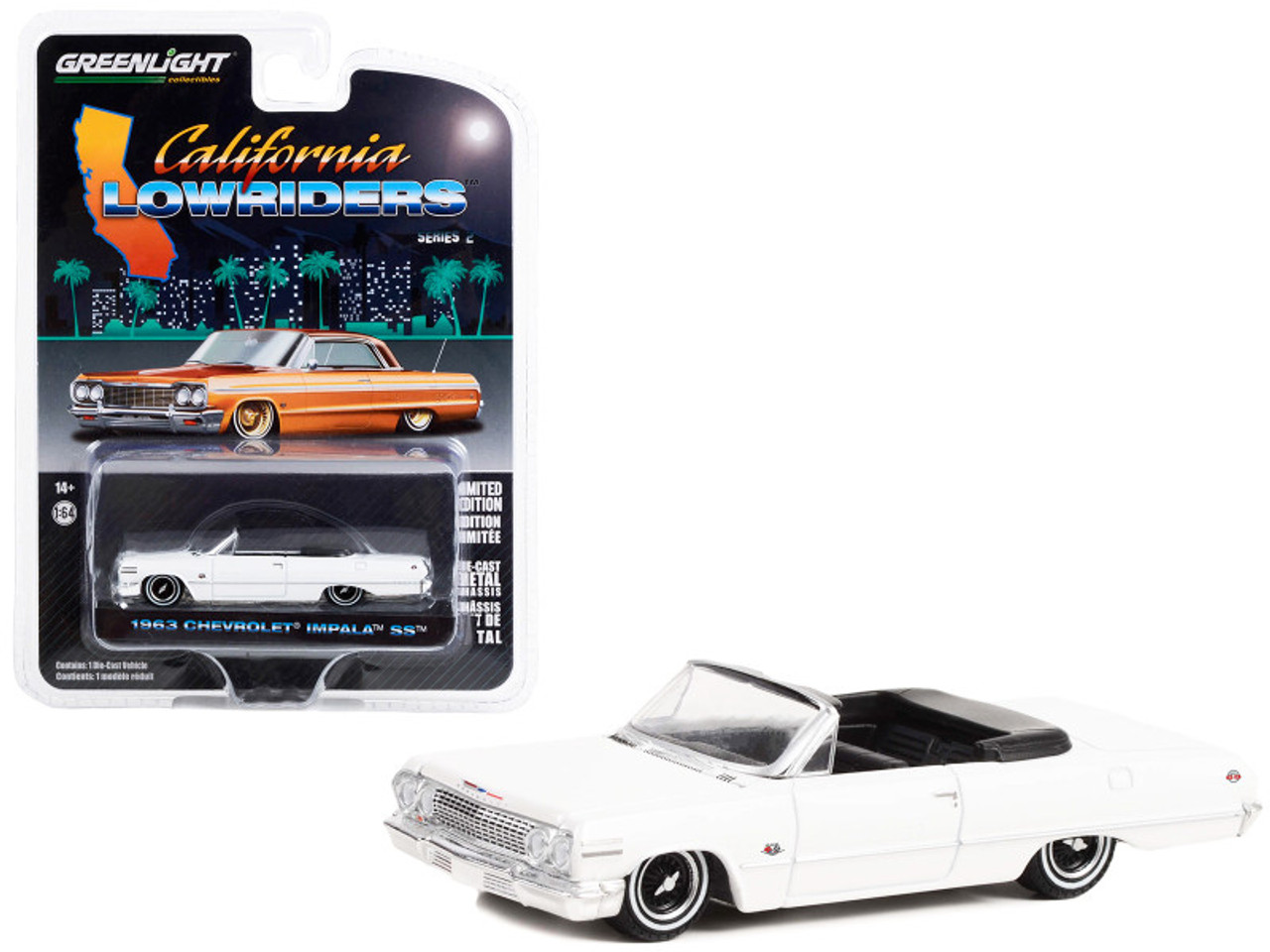 1/64 Greenlight 1963 Chevrolet Impala SS Convertible White "California Lowriders" Series 2 Diecast Car Model