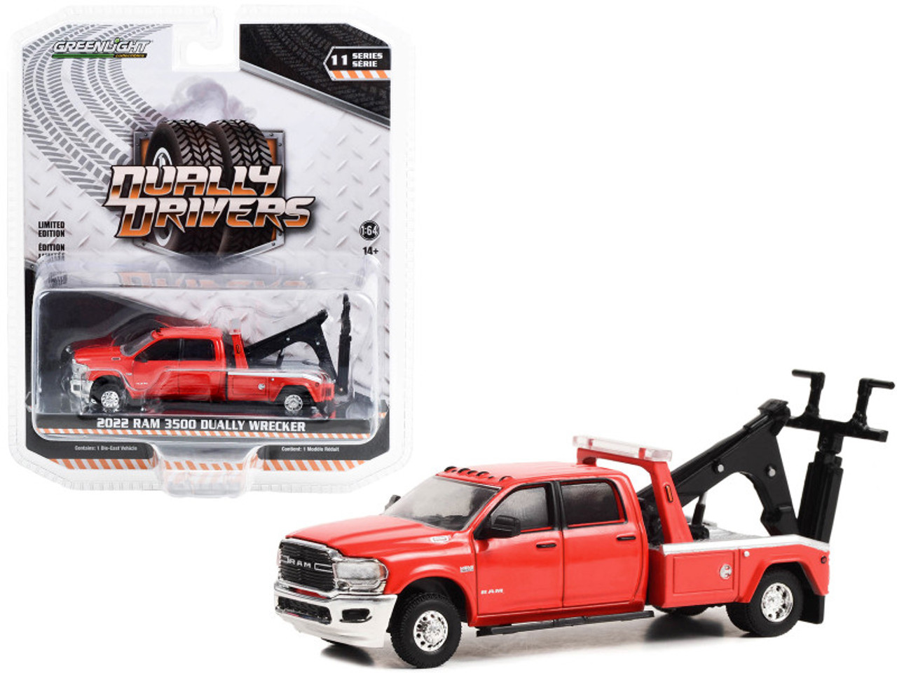 2022 Ram 3500 Dually Wrecker Tow Truck Flame Red "Dually Drivers" Series 11 1/64 Diecast Model Car by Greenlight