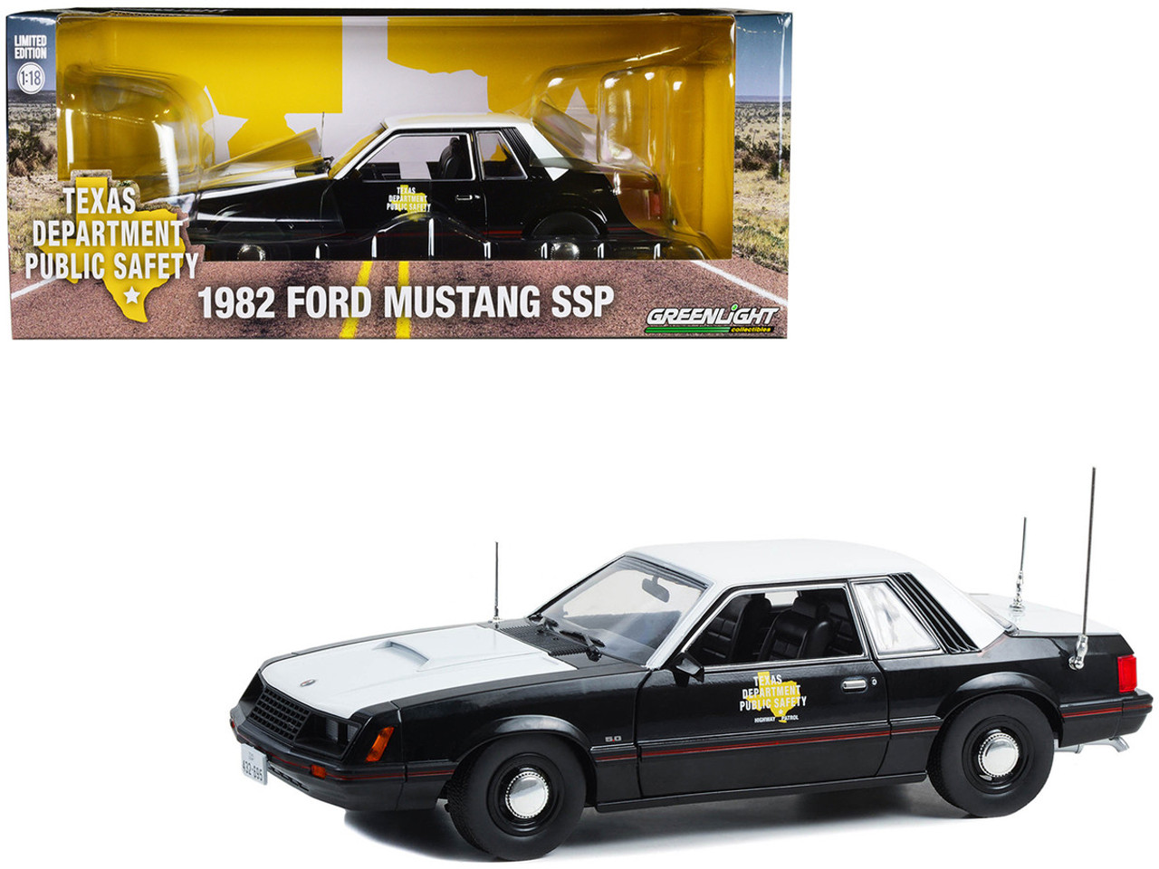 1/18 Greenlight 1982 Ford Mustang SSP Texas Department of Public Safety Diecast Car Model
