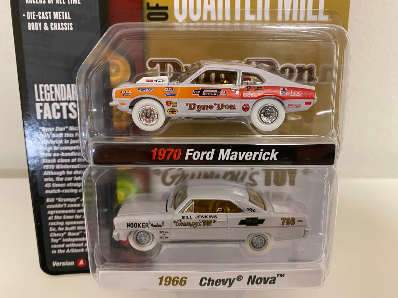 CHASE CARS WHITE LIGHTNING 1970 Ford Maverick Red Orange and White Dyno  Don Nicholson and 1966 Chevrolet Nova White Bill Grumpy Jenkins Legends