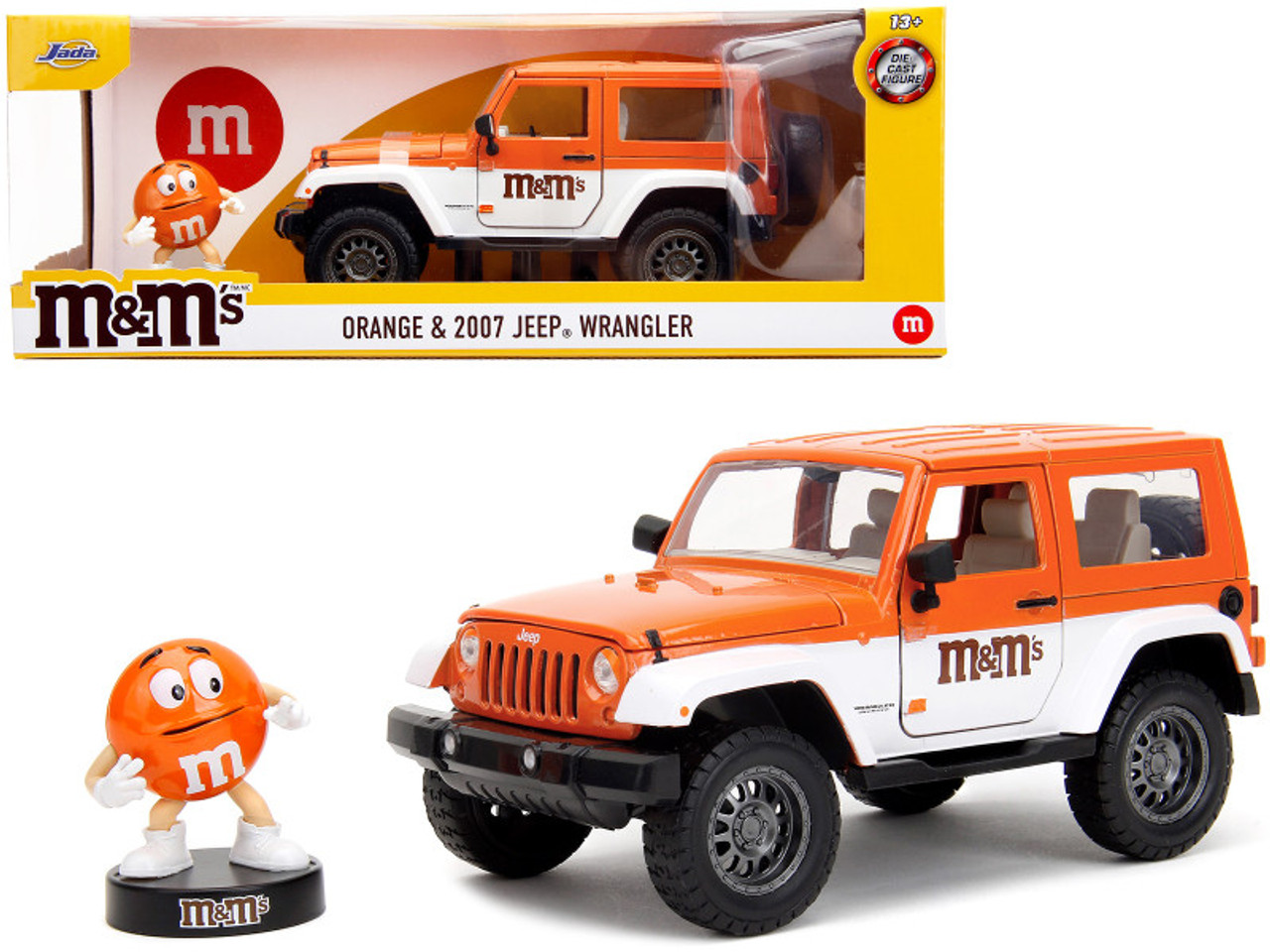 1/24 Jada 2017 Jeep Wrangler (Orange Metallic and White and Orange M&M Diecast Figure Diecast Car Model